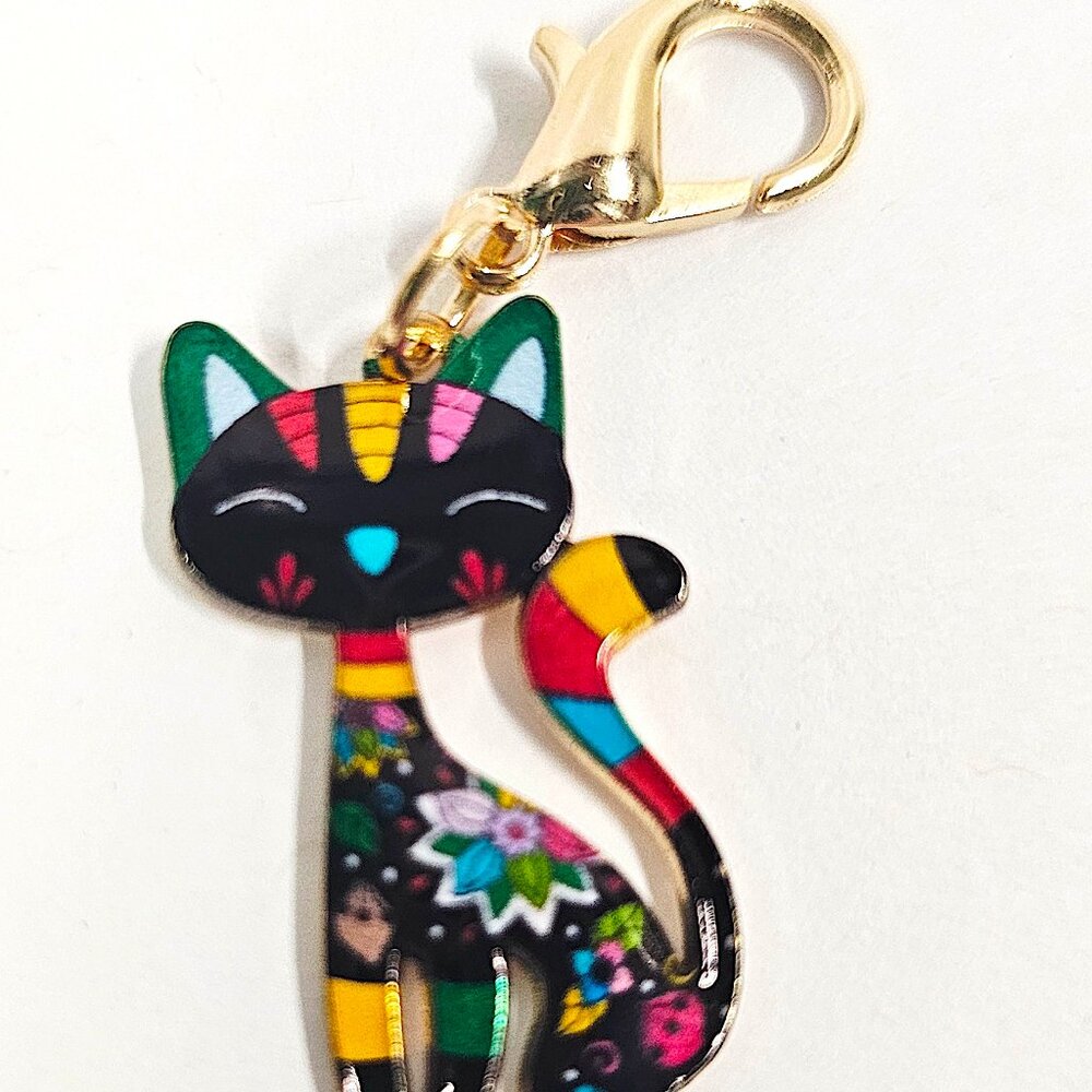 Abstract Colored Cat Keychains Purse Bag Backpack Charm Choose Color Gold Clip